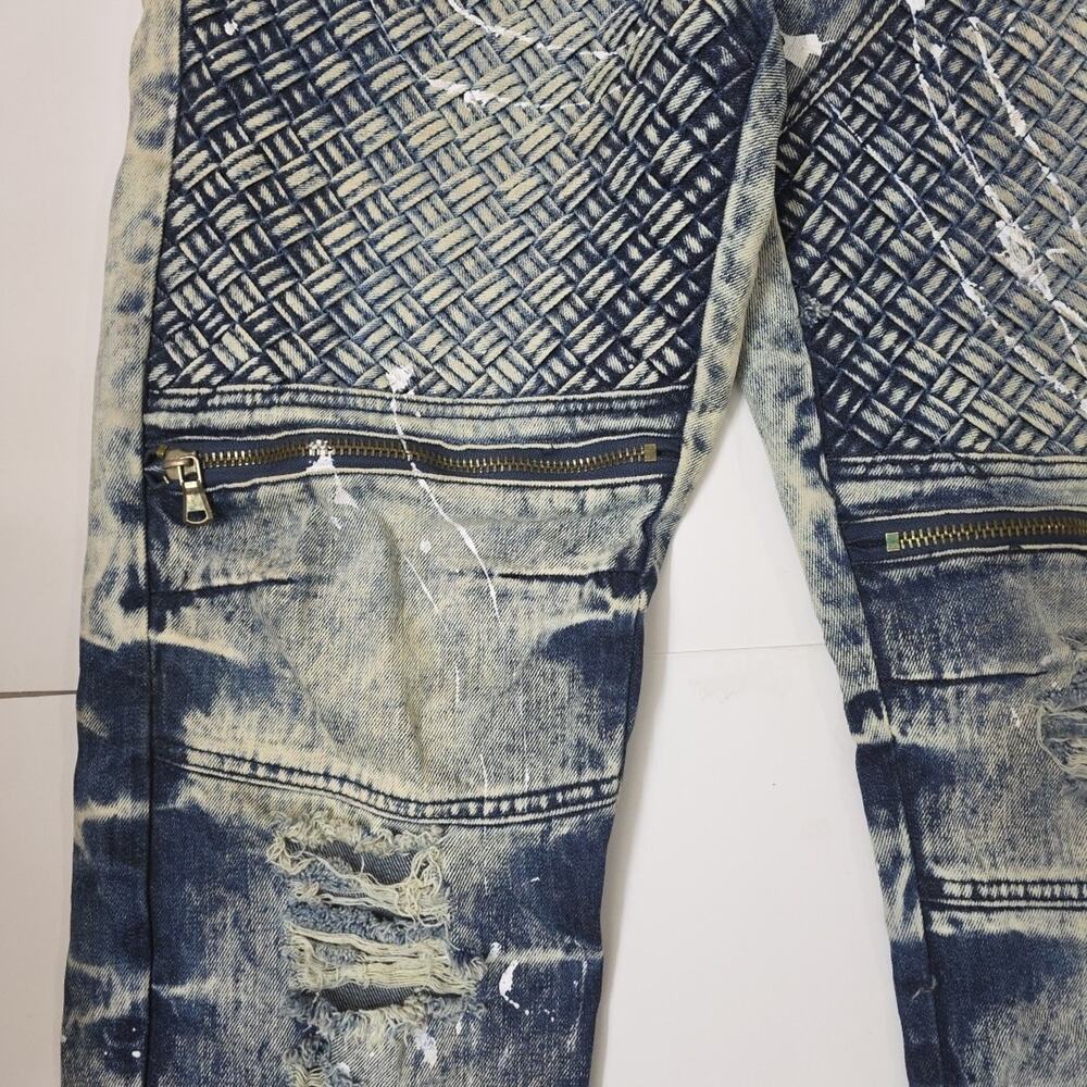 Côte de Nuits Distressed Moto Jeans Acid Wash Paint Splatter 38x34 Streetwear - Picture 11 of 11